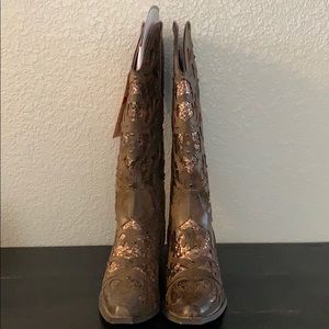 Rose gold/brown glitter boots